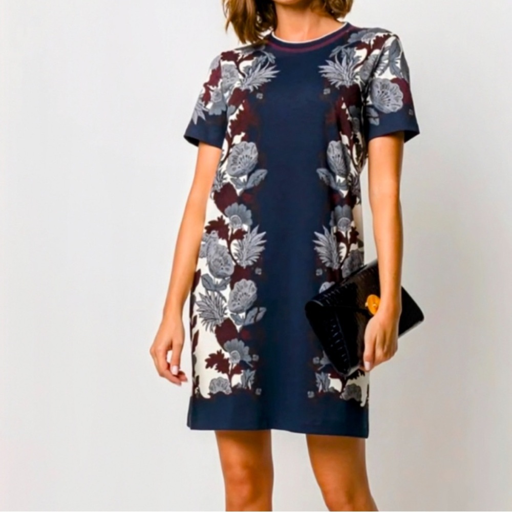Tory Burch Tropical Print Pima Cotton T-shirt Dress In Imperial Garnet
